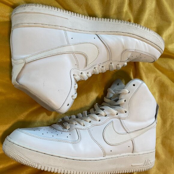 Nike Air Force 1 High Top Sneakers Size 13 White Leather & Mesh Mens - Picture 2 of 13